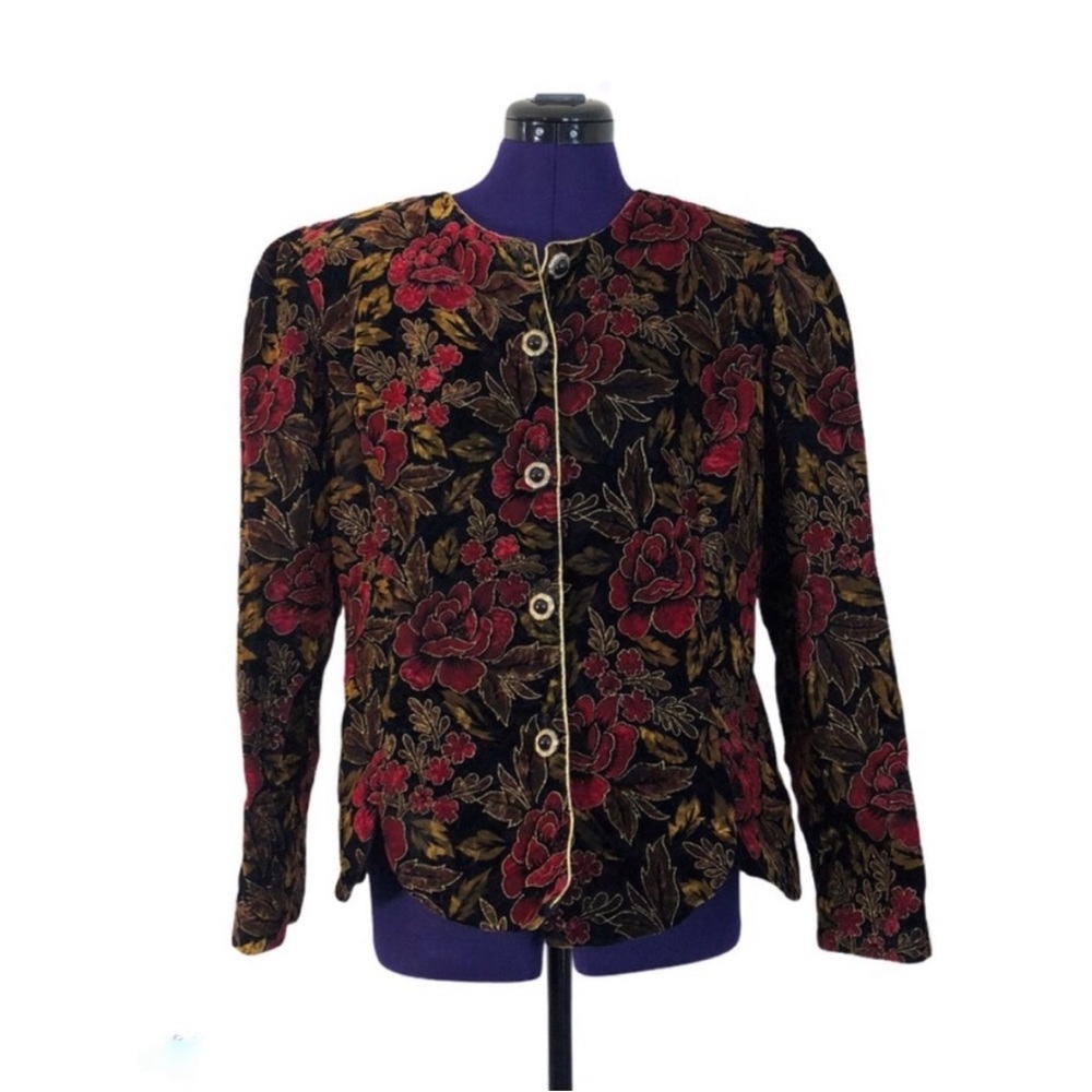 Vintage Velvet Red Gold Floral Patterned Jacket